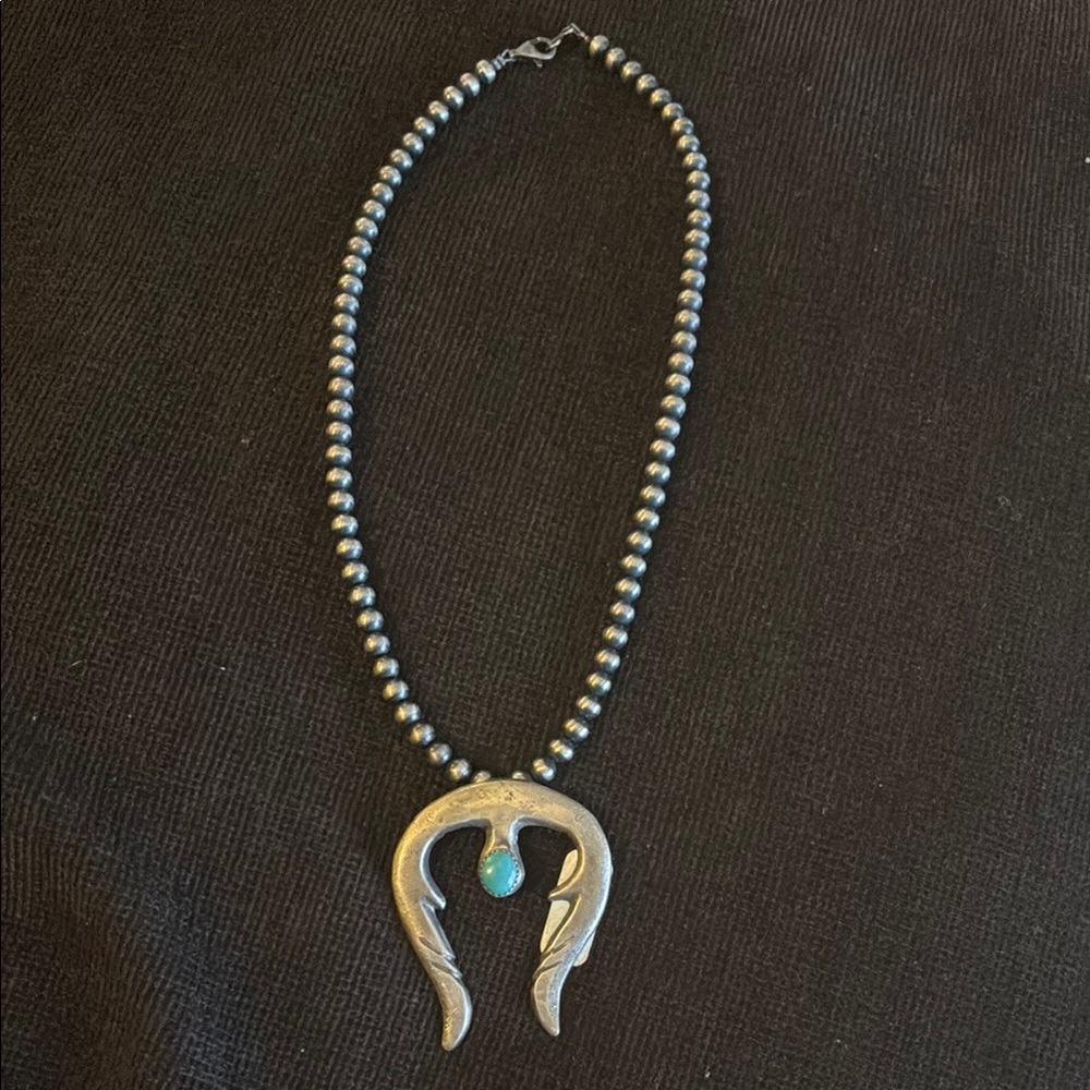 Silver and Turquoise Beaded Necklace Cheryl Yazzie Kingman Turquoise 18”